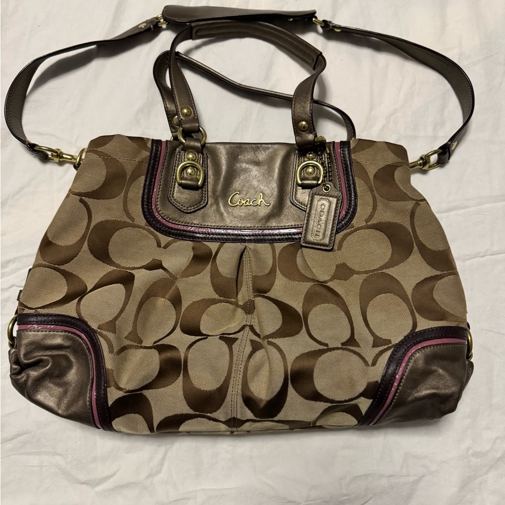 Coach Brown and Tan Signature Tote Bag